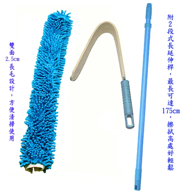 【月陽】超值組合超細纖維175cm擦高擦低除塵撢加寬靜電除塵拖把(SP178)