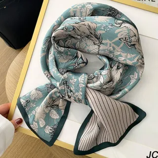 【JC Collection】☆台灣現貨☆韓國純蠶絲樹葉馬匹雙面長四季百搭絲巾領巾｜氣質百搭
