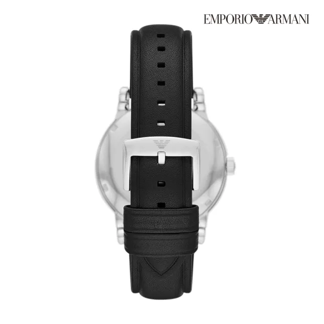 EMPORIO ARMANI 官方直營】Meccanico 都會綠面鏤空機械手錶黑色真皮錶