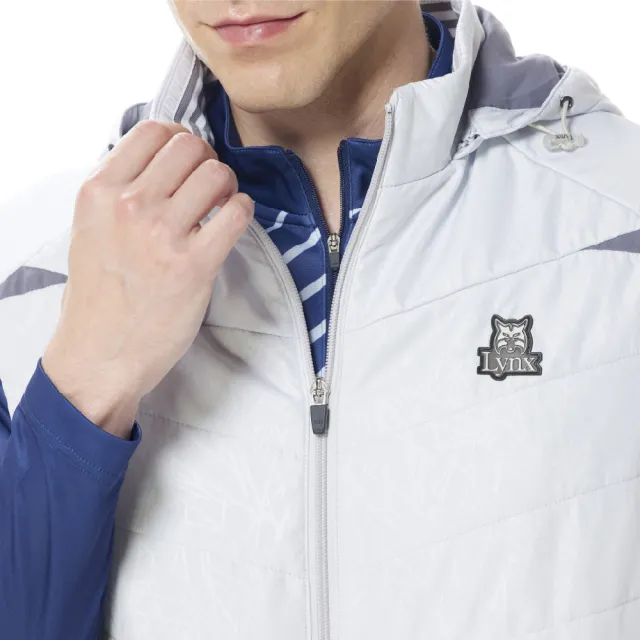 【Lynx Golf】男款防風防潑水刷毛保暖壓光塗鴉風3M反光印花無袖可拆式連帽背心(三色)