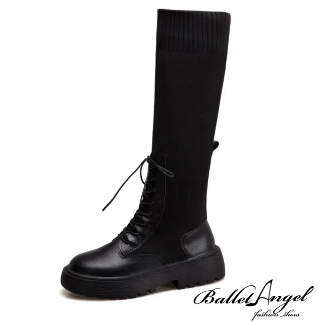【BalletAngel】長靴 完美纖腿異材拼接長筒靴(黑)