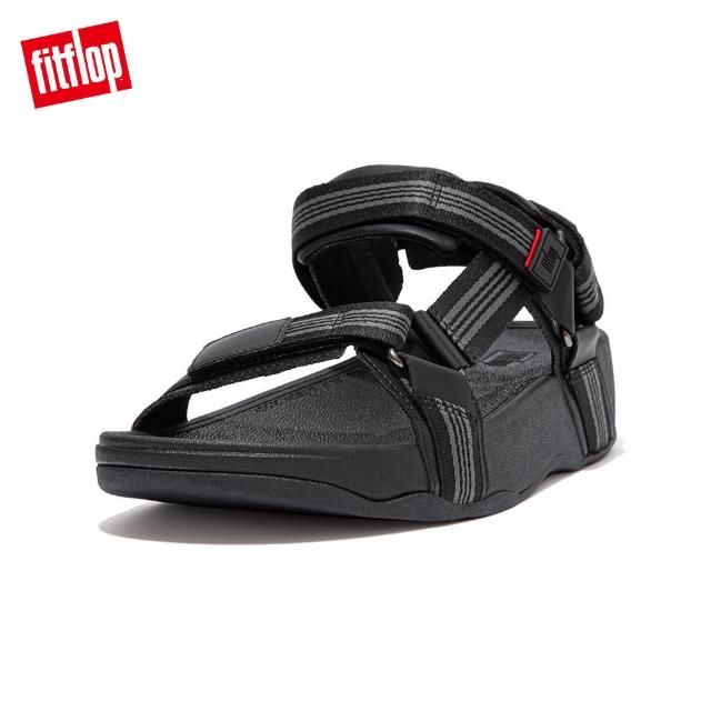 【FitFlop】RYKER STRIPE WEBBING BACK-STRAP SANDALS魔鬼氈可調整式後帶涼鞋-男(黑色)