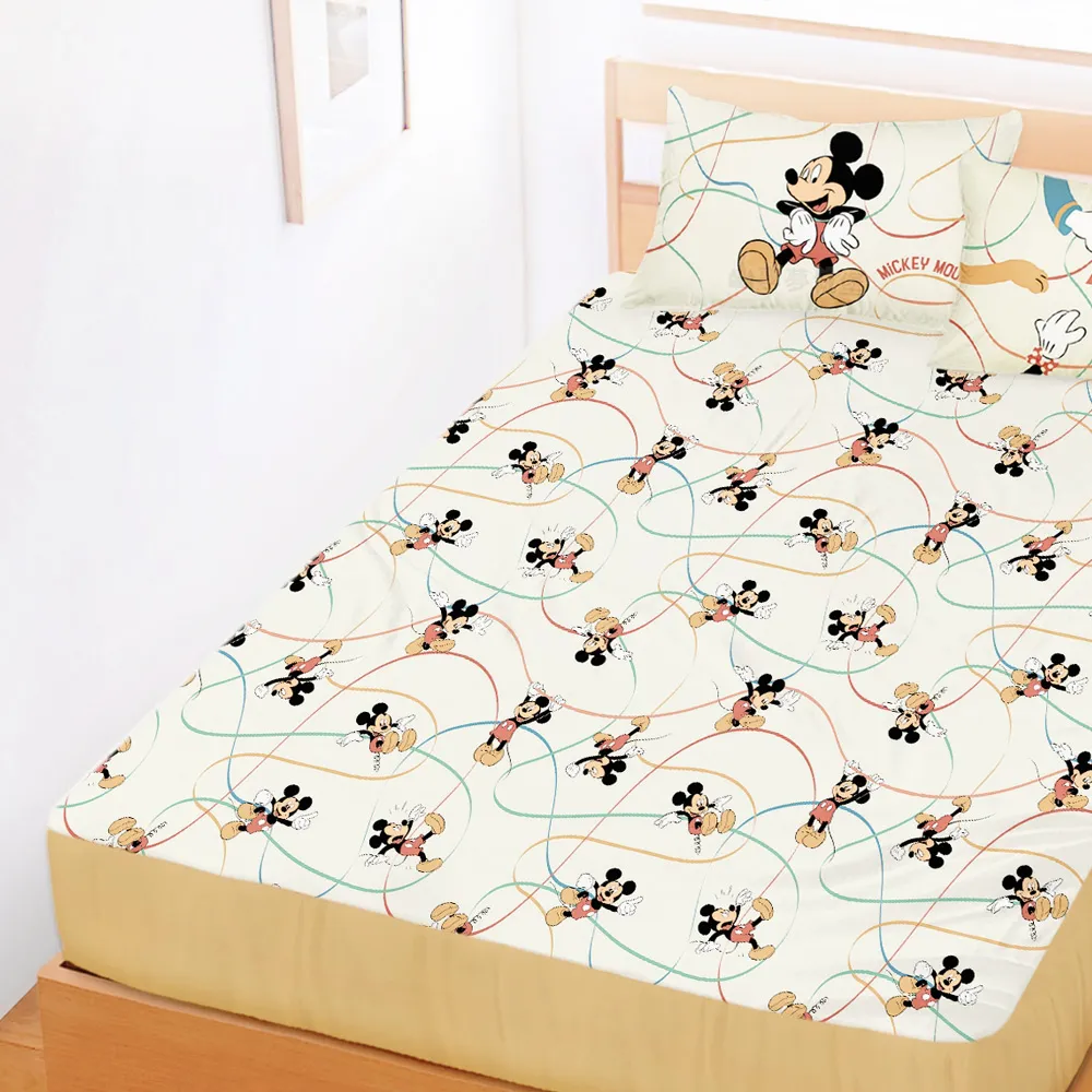 【享夢城堡】單人床包枕套3.5x6.2二件組(迪士尼米奇MICKEY 兜圈圈-卡其)