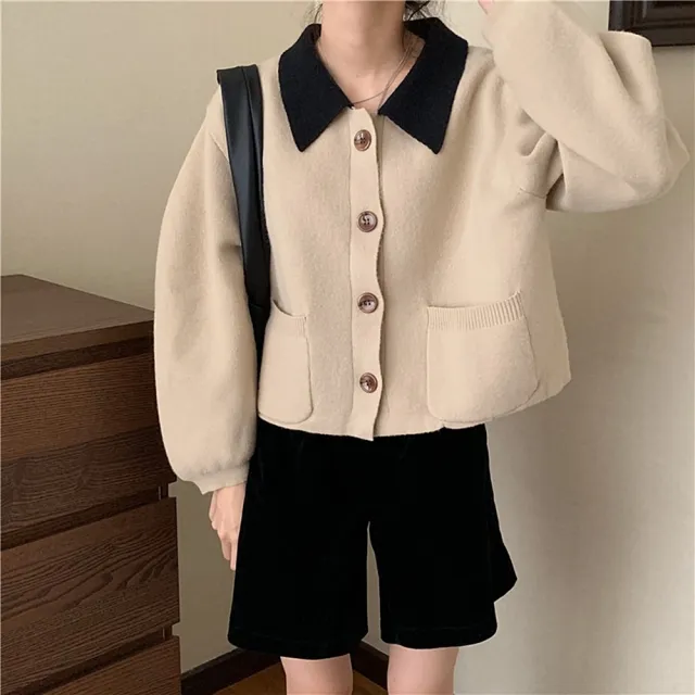 【巴黎精品】現貨+預購 針織衫毛衣外套(復古拼色翻領寬鬆女外套3色p1az51)