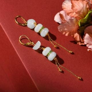 【巴黎精品】現貨+預購 和闐玉耳環925純銀耳圈(10mm白玉鑲鑽流蘇女飾品p1ax77)