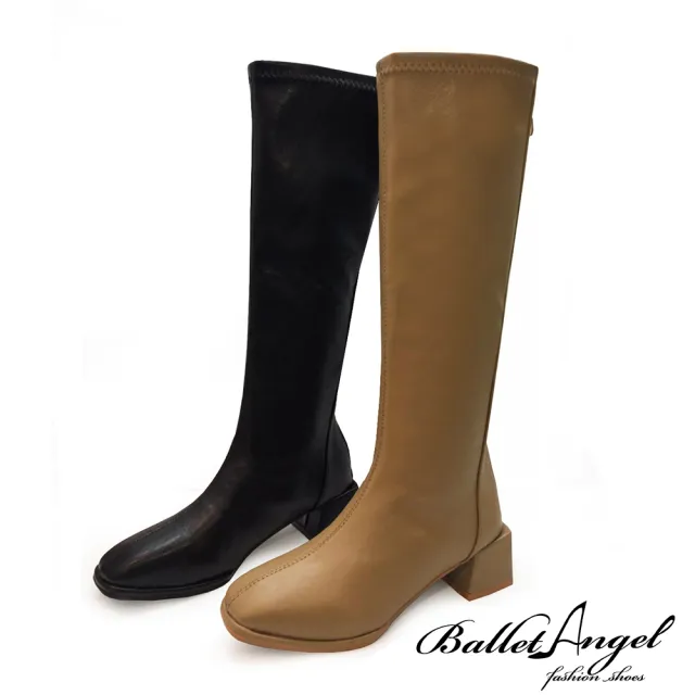 【BalletAngel】完美作風素面方頭長筒跟靴(卡其)