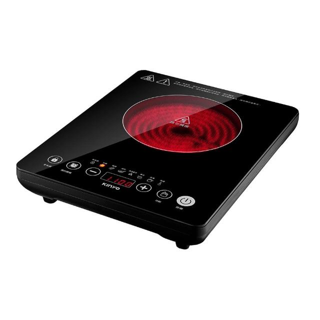 KINYO ECH-6640 電陶爐,黑色系設計,不挑鍋具,適用各種材質鍋具。110V/60Hz電壓,消耗功率1200W以上,提供快速均勻加熱。產品重量2300g,產地中國,保固1年,配件含說明書及保證卡。BSMI許可字號R4A106,安全可靠,適閤家庭廚房使用,取代傳統電磁爐。 KINYO ECH-6640