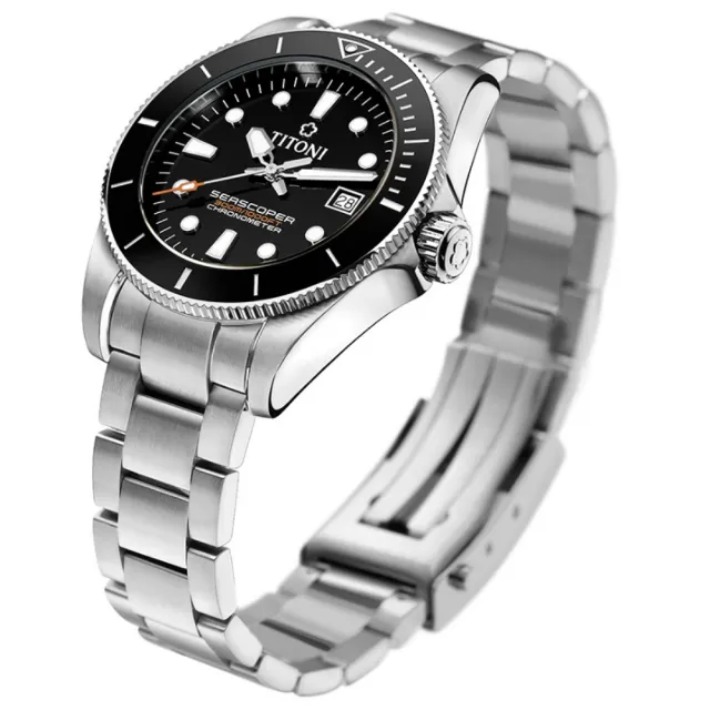 【TITONI 梅花錶】海洋探索 SEASCOPER 300 陶瓷錶圈 COSC認證 潛水機械腕錶 母親節 禮物(83300S-BK-702)