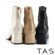 【TAS】線條縮口羊皮粗中跟短靴(黑色)