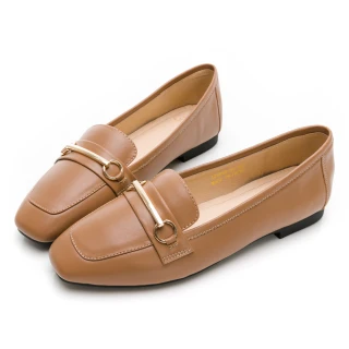 【GDC】經典英倫風真皮素色平底包鞋-棕色(124899-62)