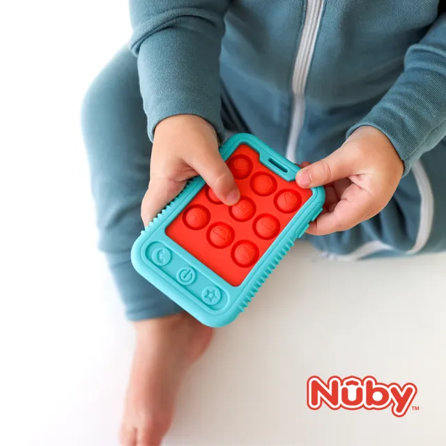 【Nuby官方直營】矽膠按壓咬咬手機固齒器(單入)