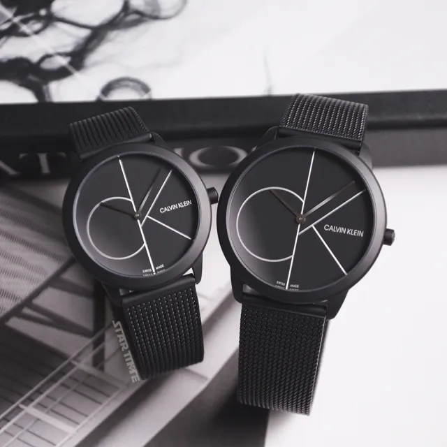 【Calvin Klein 凱文克萊】minimal系列 大CK 黑色質感霧殼 米蘭錶帶 手錶 女錶 CK錶 40mm 母親節(K3M5145X)