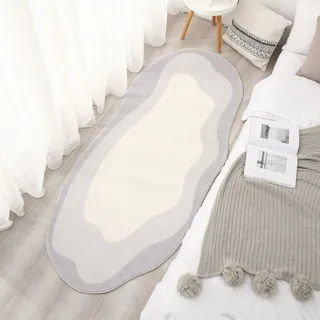 【House Deco 吾所飾室】不規則奶油風床邊地毯60*160cm(臥室輕奢高級奶油風房間床前地墊異形長條地毯毛絨)