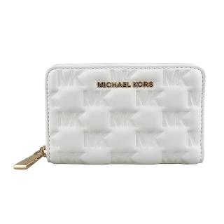 【Michael Kors】經典金屬LOGO全皮壓紋拉鏈零錢包(白)