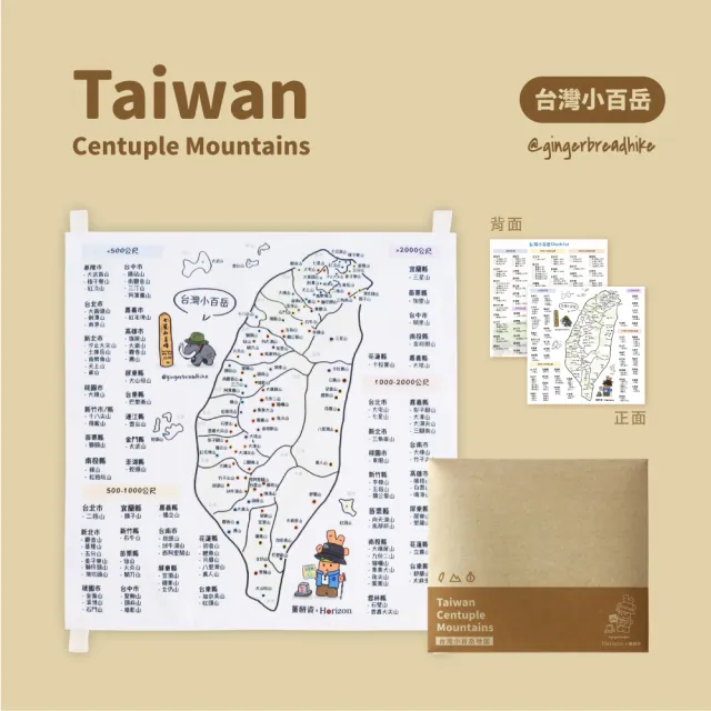 【Horizon 天際線】60x60cm台灣大小百岳地圖掛布帆布組(薑餅資聯名款/山掛布)