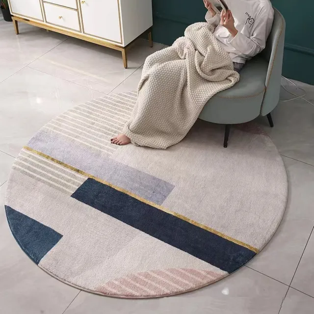 【House Deco 吾所飾室】幾何抽象圓形仿羊絨地毯160cm(北歐跨境客廳地毯臥室床邊衣帽間圓形加厚大面積圓毯)