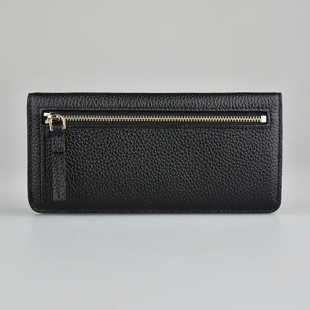 【MARC JACOBS】MARC JACOBS THE BOLD白字LOGO荔枝紋牛皮釦式長夾(黑)