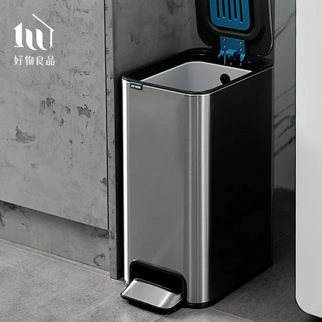 【好物良品】13L_個性俐落不鏽鋼腳踏板按壓式窄型夾縫垃圾桶(不銹鋼縫隙防水回收桶 廚餘桶 垃圾分類)