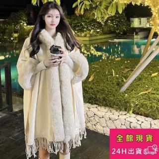 【AS 梨卡】斗篷披肩 女裝 冬天 大衣 連帽 毛毛外套 毛呢外套 DR319