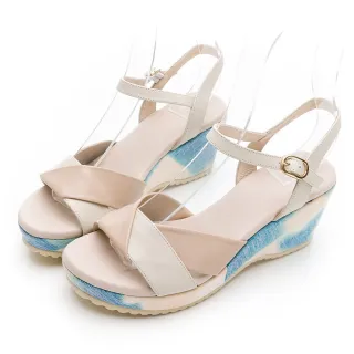 【GDC】真皮拼接春夏輕底楔型日系涼鞋-米色(213425-10)