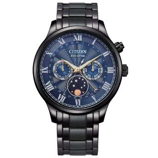 【CITIZEN 星辰】亞洲限定永恆經典光動能月相時尚男錶-藍x黑/42mm(AP1055-87L)