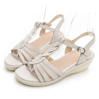【GDC】羅馬女神交叉真皮編織楔型舒適涼鞋-米色(213428-10)