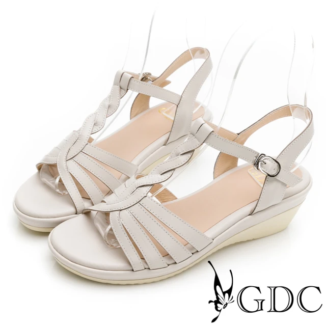 【GDC】羅馬女神交叉真皮編織楔型舒適涼鞋-米色(213428-10)
