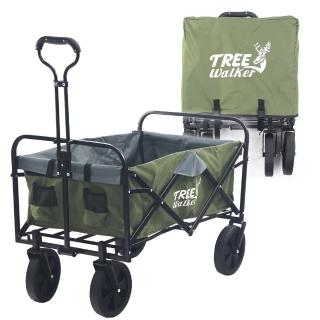【TreeWalker】多用途露營便攜摺疊置物手拉車-軍綠(四輪推車)