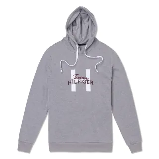 【Tommy Hilfiger】TOMMY 經典印刷大H文字圖案連帽T恤 上衣-灰色(平輸品)