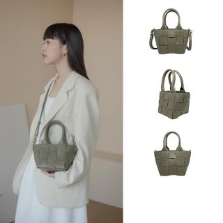 【COWA日本真皮工藝】編織立體兩用包-墨綠色(牛革/肩揹包/手提包/編織包)