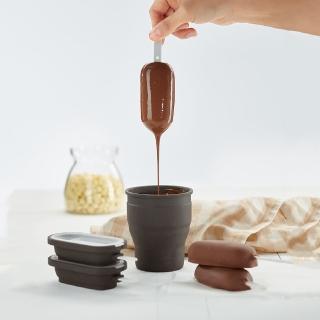 【LEKUE】摺疊矽膠杯+好堆疊矽膠冰棒模4入 棕 / 冰棒盒 雪糕模 製冰模 枝仔冰棒