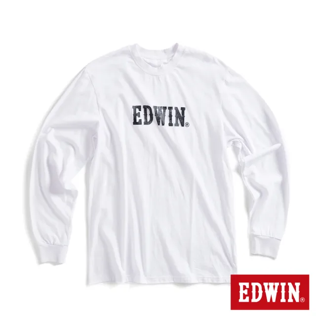 【EDWIN】男裝 網路獨家↘仿舊立體LOGO長袖T恤(白色)