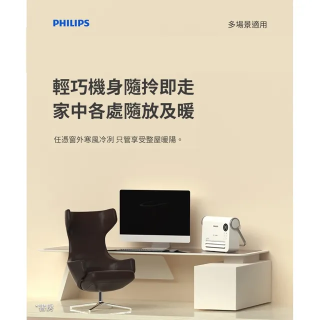 【Philips 飛利浦】多功能無線搖控PTC陶磁電暖器/壁掛暖風機(壁掛兩用 IPX2防水)