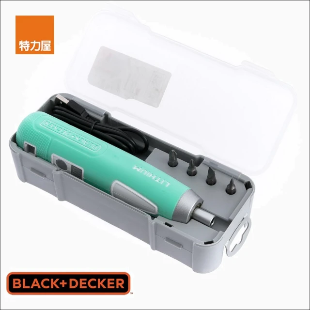 【特力屋】BLACK+DECKER 4V PushGo系列 鋰電起子機4件套裝 藍綠 BD40K4B