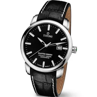 【TITONI 梅花錶】大師系列瑞士天文台認證 高級機械腕錶-紳士黑/ 41mm(83188 S-ST-577)