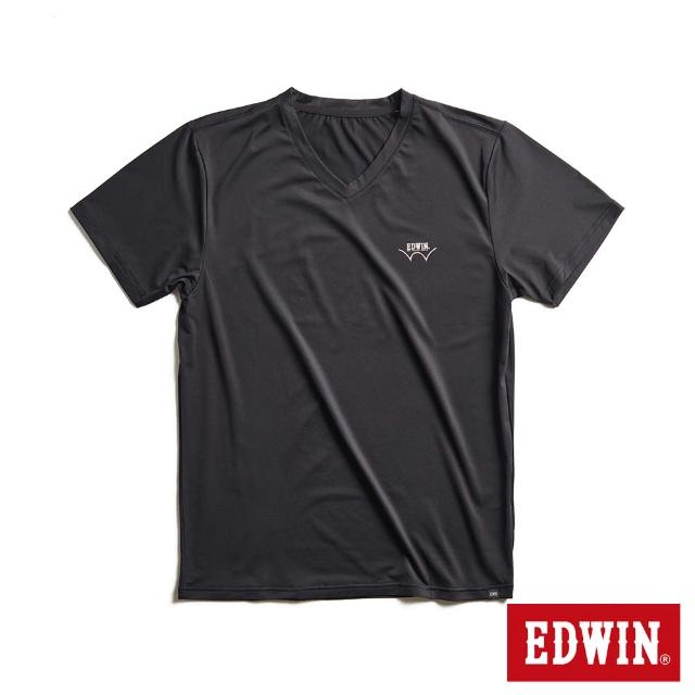 【EDWIN】男裝 涼感V領LOGO短袖T恤(黑色)
