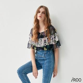 【iROO】荷葉袖女人設計短袖上衣