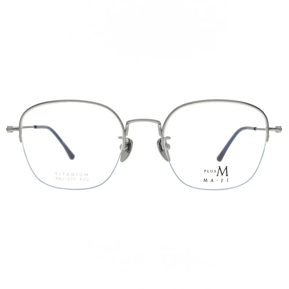 【MA-JI MASATOMO】文青質感半框橢圓框 日本鈦 光學眼鏡 PLUS M系列(銀 海軍藍#PMJ077 C3)