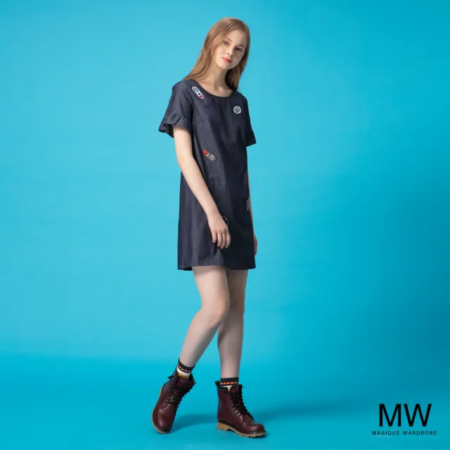 【MAGIQUE WARDROBE】純棉圓領牛仔荷葉洋裝(2色)