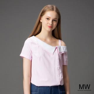 【MAGIQUE WARDROBE】斜肩吊帶條紋上衣(2色)