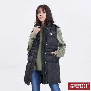 【5th STREET】女長版剪接羽絨背心-黑色