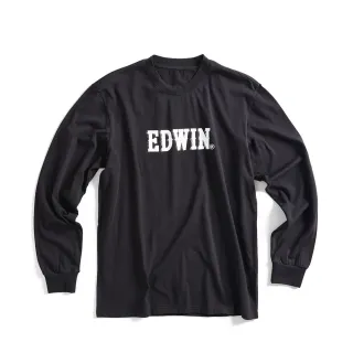 【EDWIN】男裝 網路獨家↘仿舊立體LOGO長袖T恤(黑色)