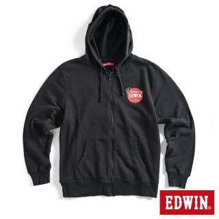 【EDWIN】男裝 網路獨家↘圓標LOGO連帽拉T外套(黑色)