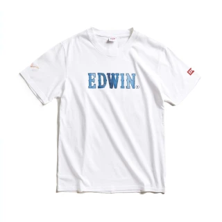 【EDWIN】男裝 紅標仿布紋LOGO短袖T恤(米白色)