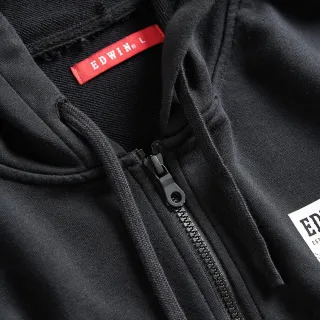 【EDWIN】男裝 網路獨家↘率性左袖LOGO連帽拉T外套(黑色)