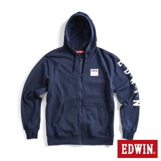 【EDWIN】男裝 網路獨家↘率性左袖LOGO連帽拉T外套(丈青色)