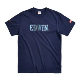 【EDWIN】男裝 紅標仿布紋LOGO短袖T恤(丈青色)