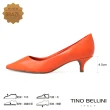【TINO BELLINI 貝里尼】巴西進口牛皮素面尖頭中低跟鞋FWCT032(橘紅)
