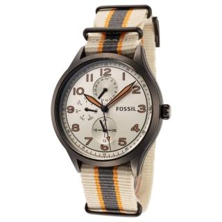 【FOSSIL】Fossil多功能海軍藍褐色灰色橙色尼龍手錶BQ2519(BQ2519)