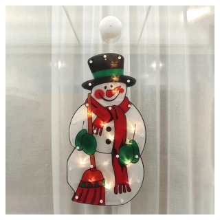 【摩達客】聖誕彩繪PVC片造型吊飾-可愛雪人款(電池燈+吸盤)